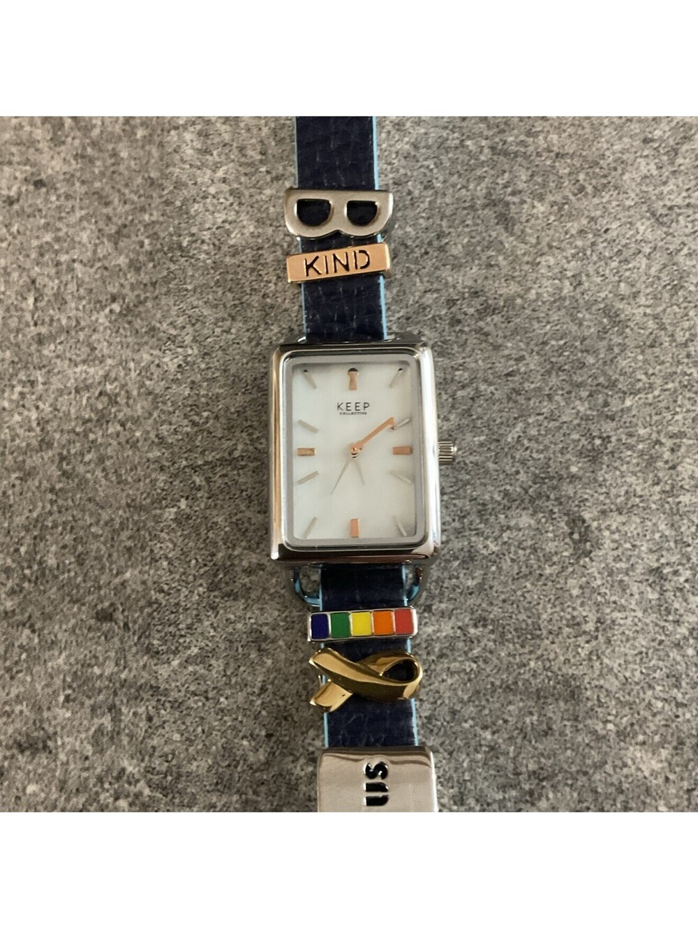 Keep Collective Silver Tone MOP Dial Womens Watch Double Wrap Band W/Charms BCF